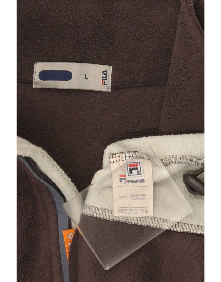 Fila Мужской флисовый джемпер с воротником на молнии, большой коричневый, полиэстер с цветными блоками