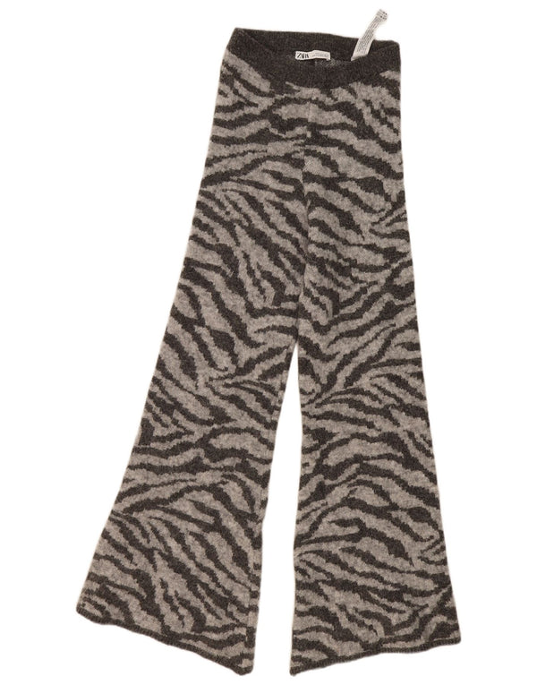 Женские спортивные брюки-клеш Zara UK 8, маленькие серые с животным принтом