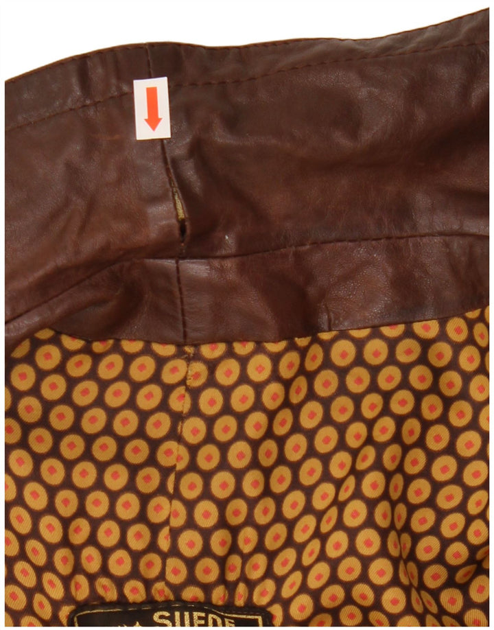 Винтажное мужское двубортное кожаное пальто UK 36 маленькое коричневое кожаное