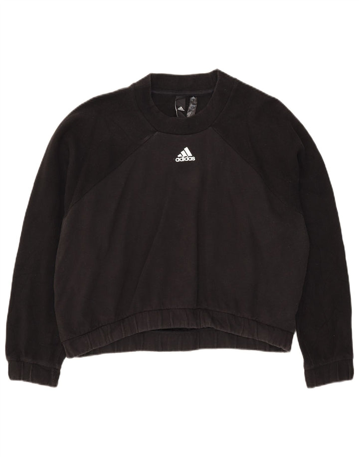 Женский укороченный свитшот Adidas UK 14, средний черный с цветными блоками