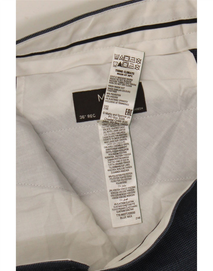 Мужские костюмные брюки классического кроя Marks & Spencer W36 L31 синие с узором "гусиные лапки"