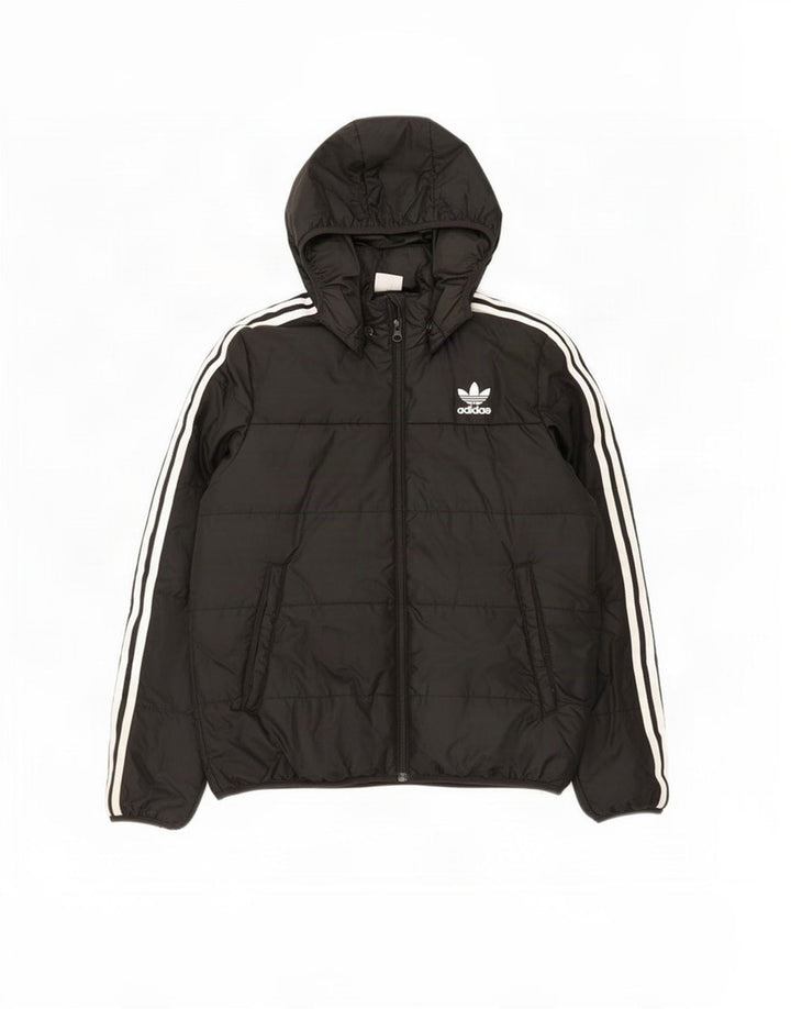Утепленная куртка Adidas с капюшоном для мальчиков 12-13 лет, черный полиэстер