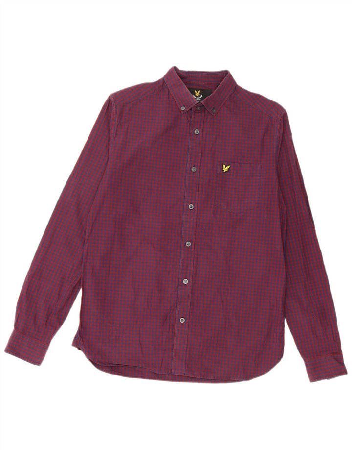 Мужская рубашка Lyle & Scott, маленькая, бордовая, в мелкую клетку, хлопок