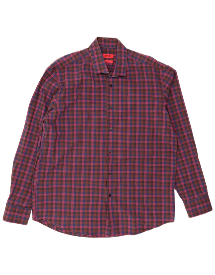 Мужская рубашка HUGO BOSS, размер 44 17 1/2 XL, фиолетовая клетка