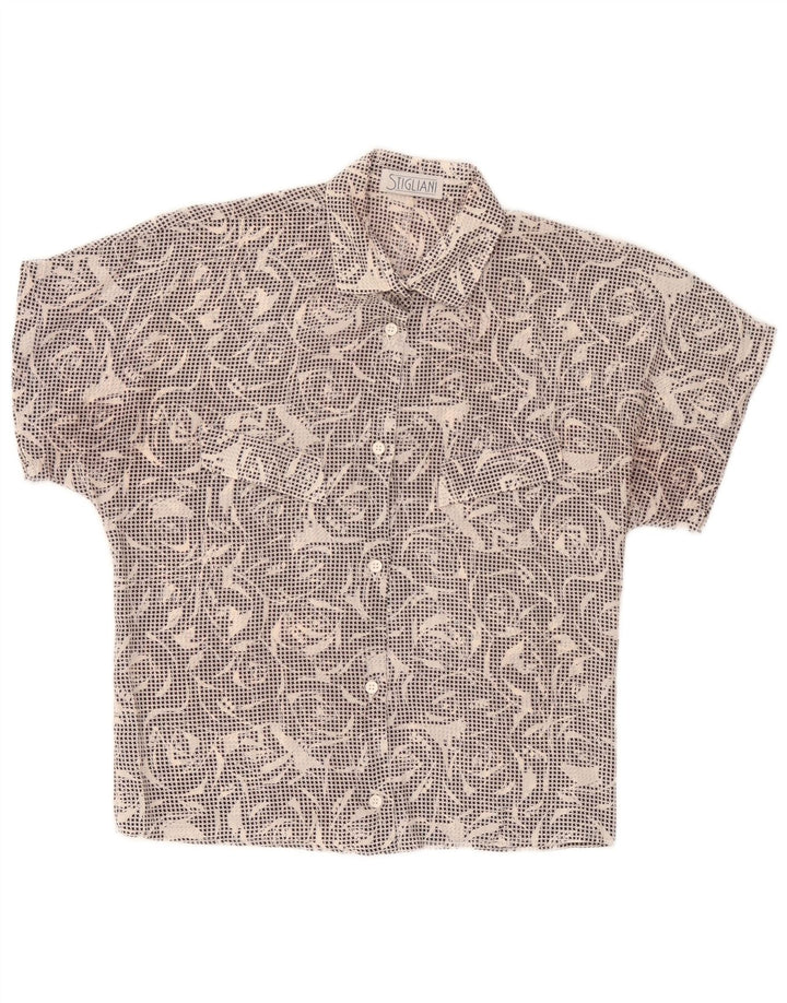 Винтажная женская рубашка с коротким рукавом UK 14, средний черный с узором «гусиные лапки»