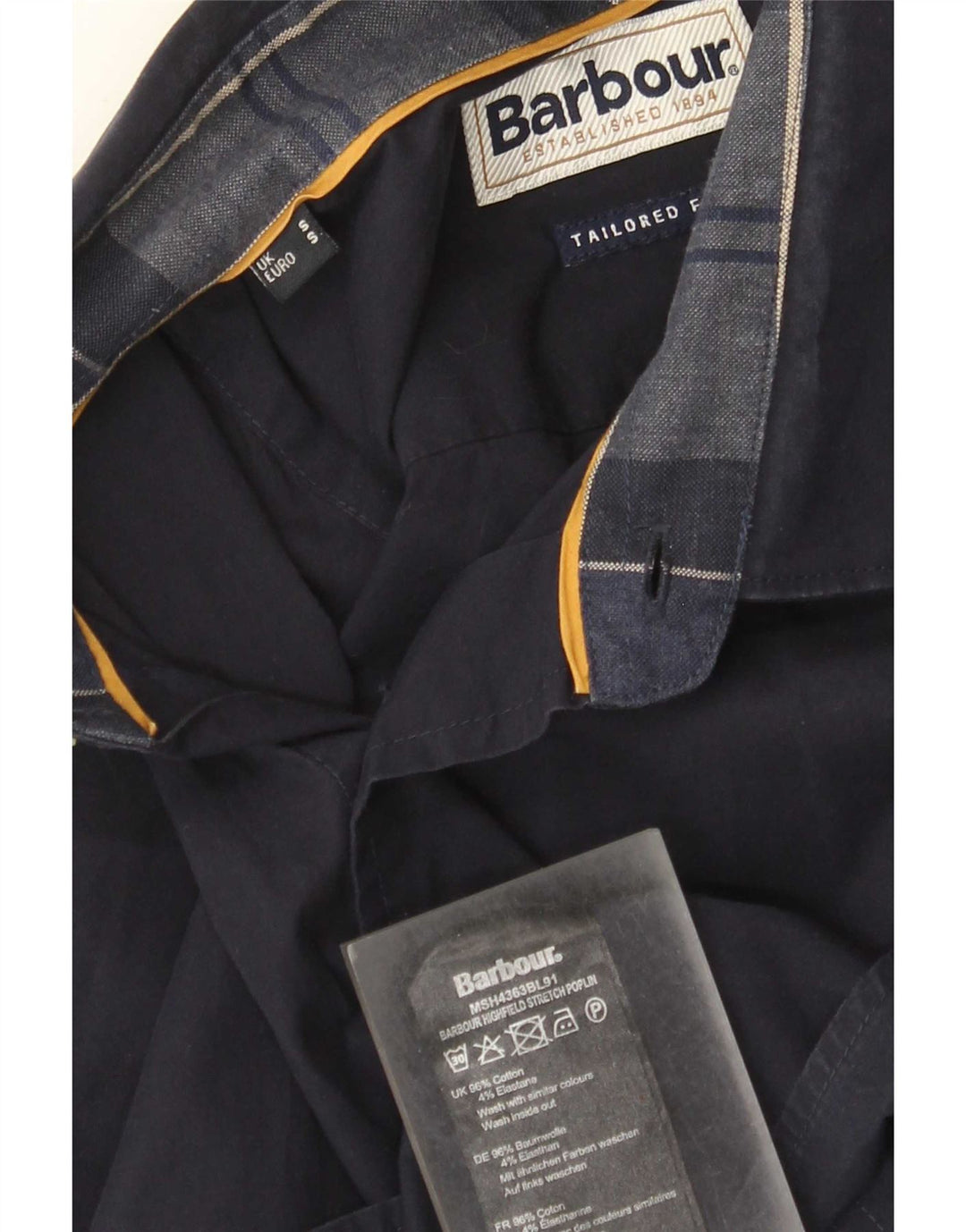 Мужская рубашка Barbour Tailor Fit, маленькая, темно-синяя, хлопковая