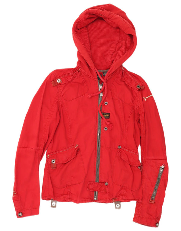 G Star Womens Hooded Utility Jacket UK 14 Medium Red Cotton