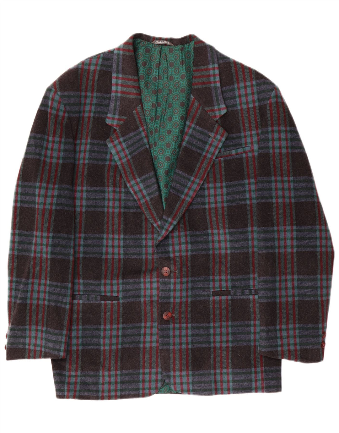 Винтажный мужской пиджак на 2 пуговицах IT 48, средний темно-синий в клетку, шерстяной