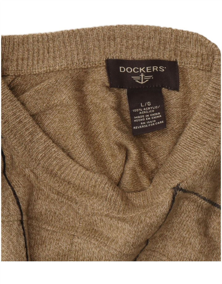 Мужской свитер DOCKERS с круглым вырезом, большой, бежевый, в клетку, акрил