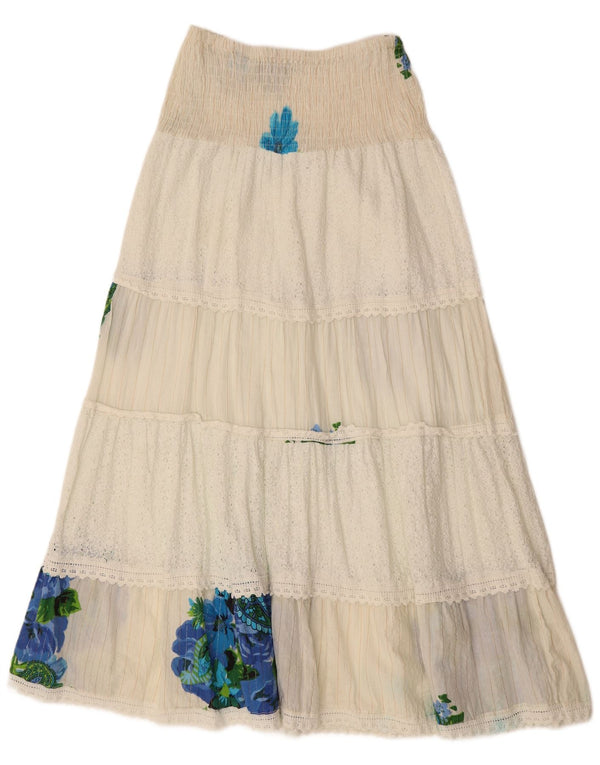 SIYA Womens Maxi Tiered Skirt W30 Medium Off White Floral Cotton