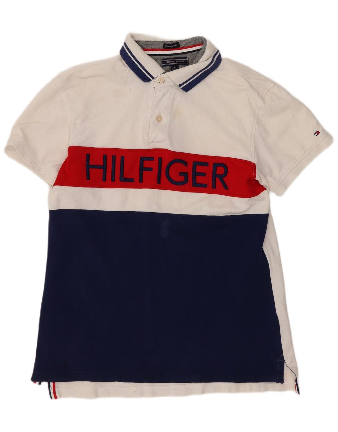 Мужская рубашка-поло с рисунком Tommy Hilfiger среднего размера, белая с цветными блоками