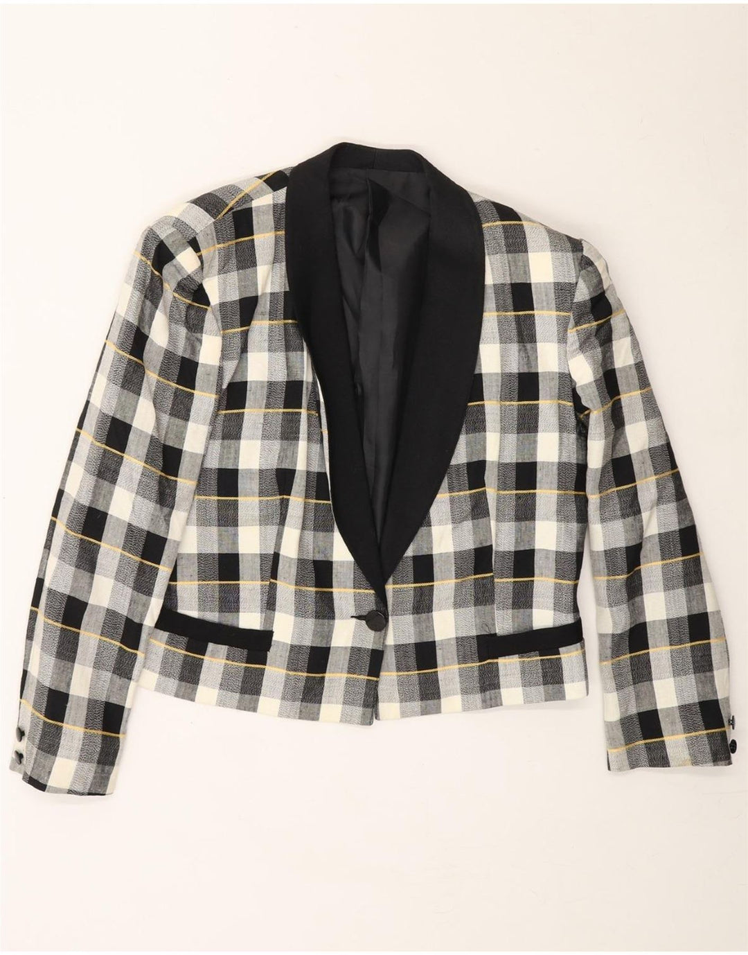 VINTAGE Womens 1 Button Blazer Jacket UK 16 Large Black Check Vintage Vintage and Second-Hand Vintage from Messina Hembry 