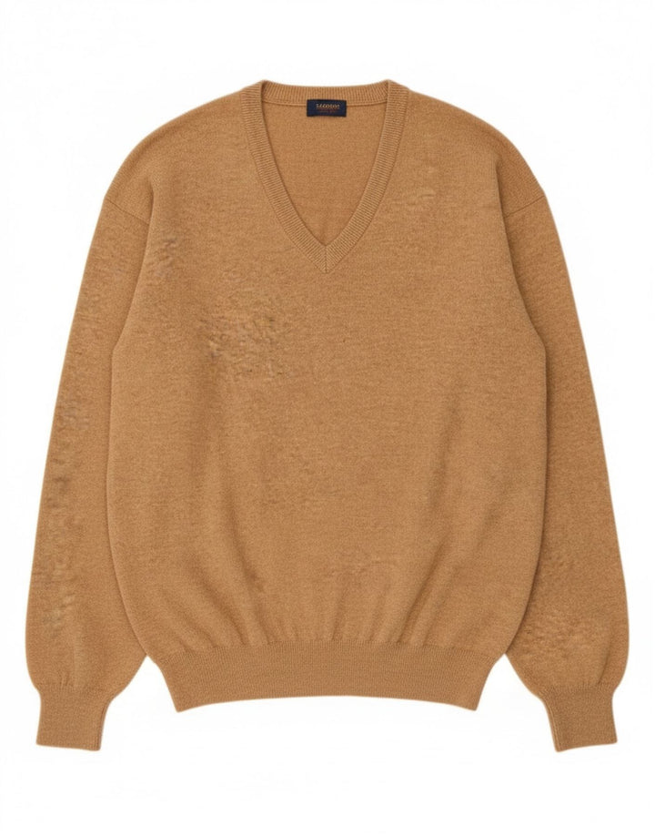 Мужской джемпер с v-образным вырезом Massimo Dutti XL, бежевый, шерсть