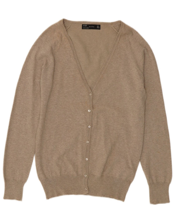 Женский кардиган Zara UK 14, большой размер, бежевый хлопок