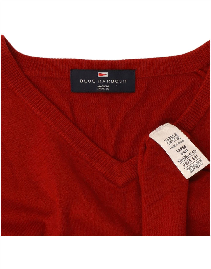 Мужской джемпер с v-образным вырезом Mark & Spencer Blue Harbour, большой красный акрил