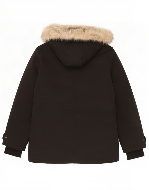 Женская стеганая куртка с капюшоном Zara UK 16, большой черный полиэстер