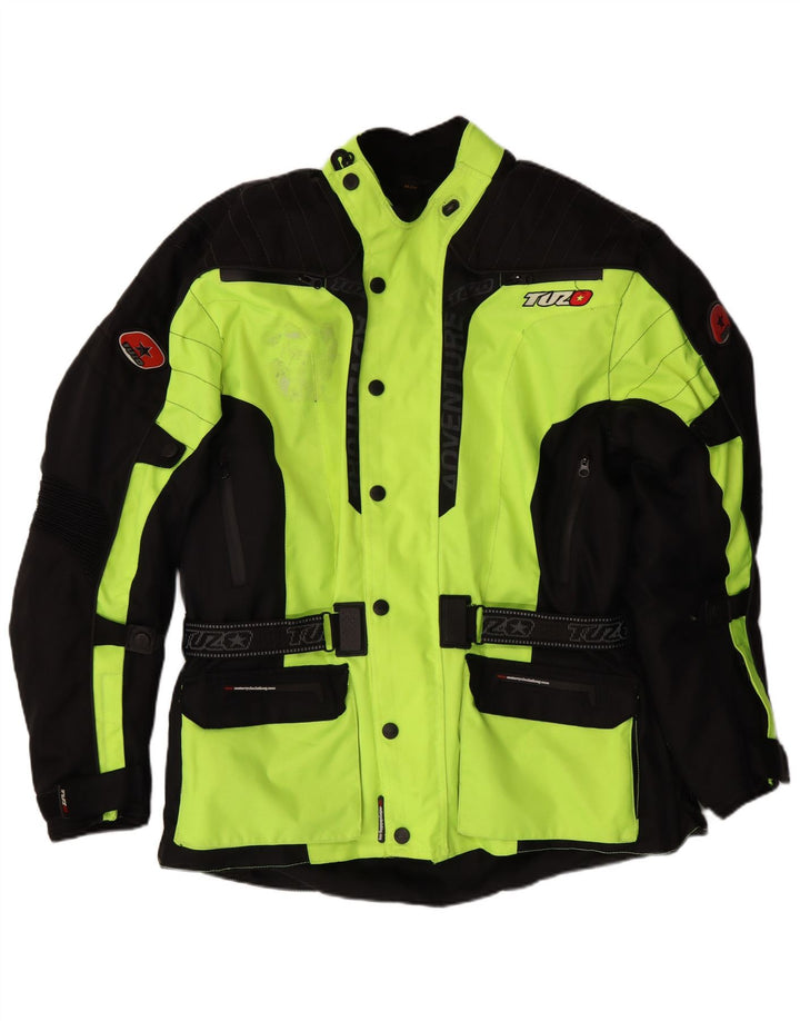 ВИНТАЖНАЯ Мужская куртка-бомбер с рисунком Moto Racer UK 44 2XL, зеленая с цветными блоками