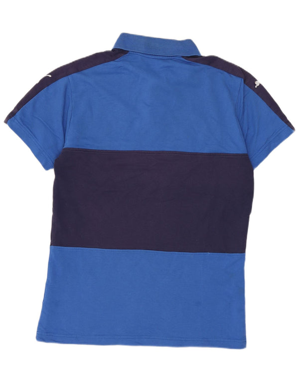 Puma Mens Italia Graphic Polo Shirt Small Blue Colourblock Cotton Sports