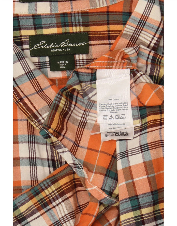 EDDIE BAUER Мужская рубашка с коротким рукавом 2XL оранжевая клетка, хлопок