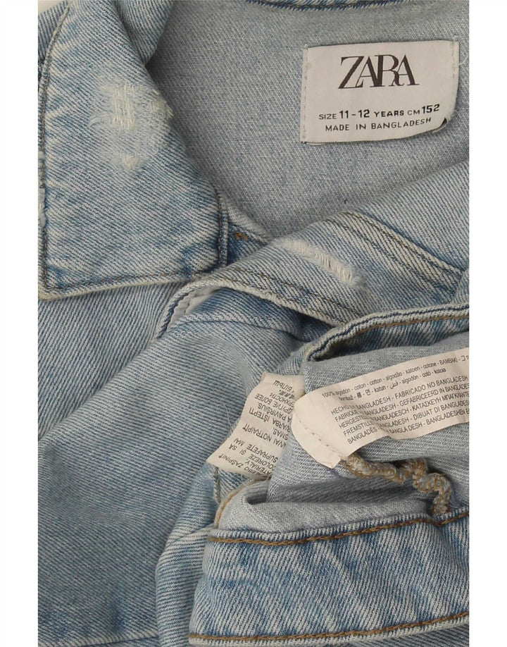 Джинсовая куртка с потертостями Zara для девочек 11-12 лет, синяя, хлопок