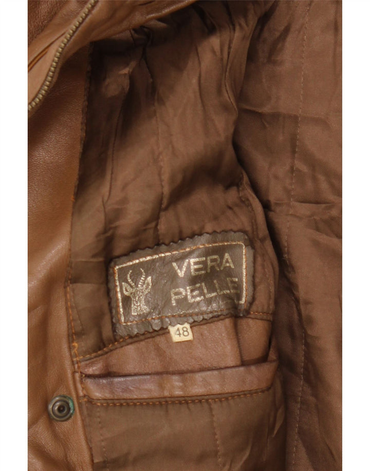 VINTAGE Женская кожаная куртка IT 48 XL Коричневая кожа