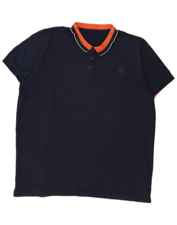 Мужская рубашка-поло ADIDAS 3XL, темно-синяя, хлопок с цветными блоками