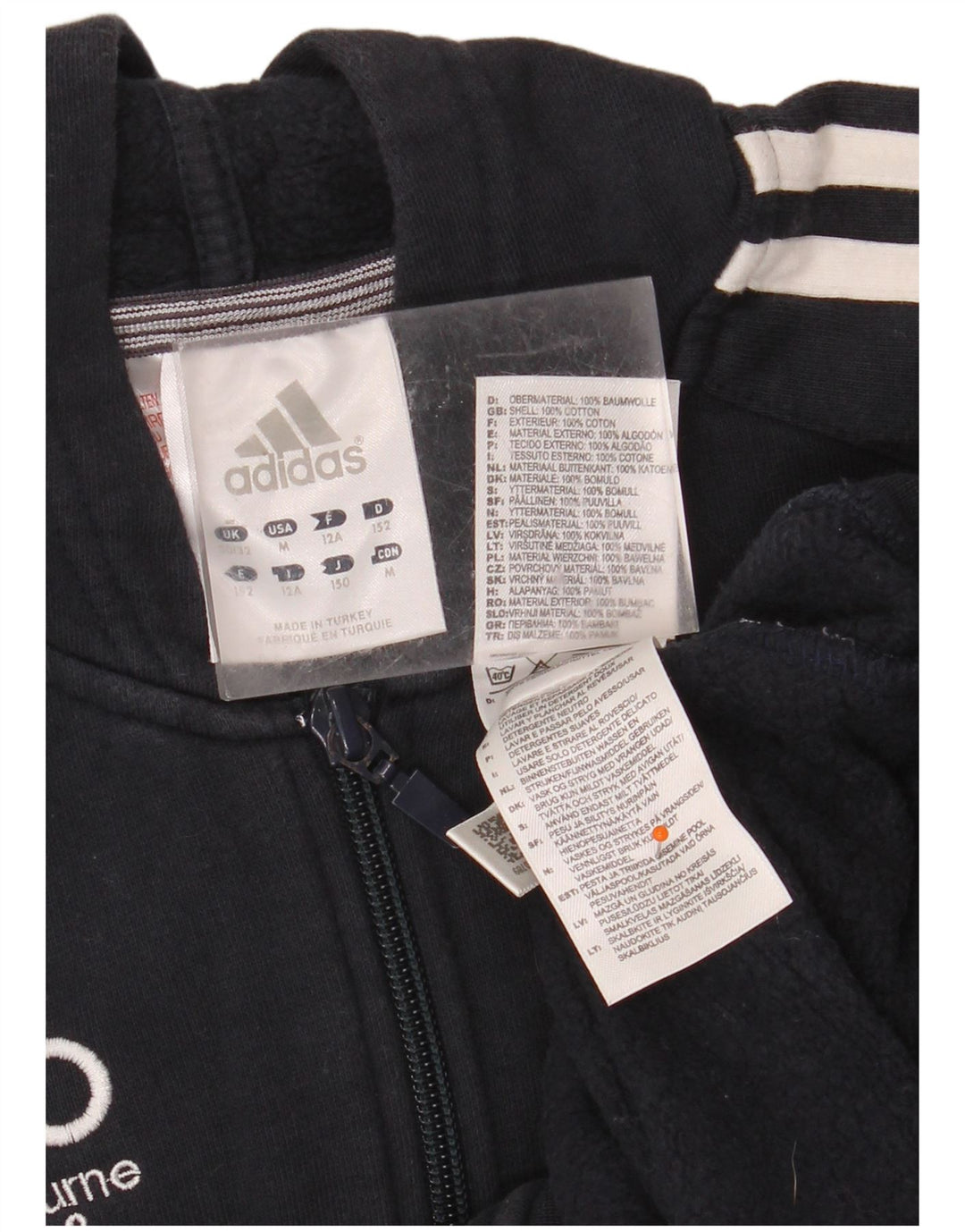 ADIDAS Свитер с капюшоном на молнии для мальчиков 11–12 лет, темно-синий, хлопок