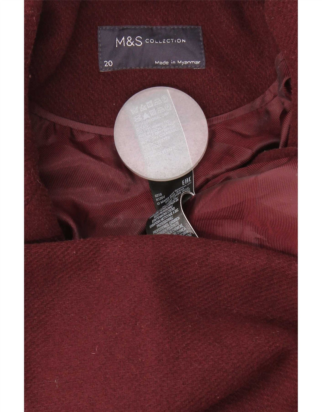 Женское двубортное пальто Marks & Spencer UK 20 2XL бордовый полиэстер