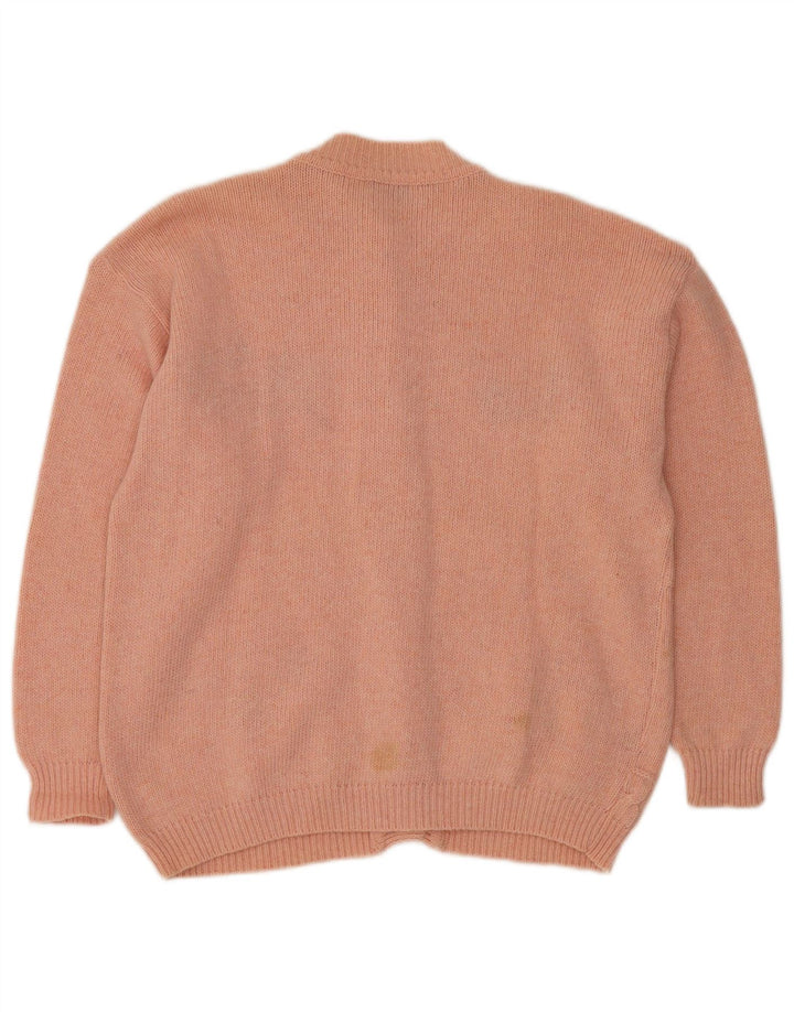 ВИНТАЖНЫЙ женский кардиган-свитер UK 16, большой розовый цветочный узор из шерсти