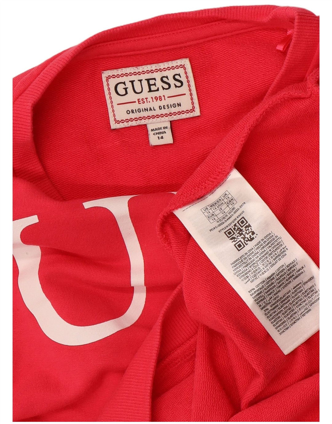 Укороченный свитшот с рисунком для девочек GUESS, джемпер, 13–14 лет, розовый хлопок