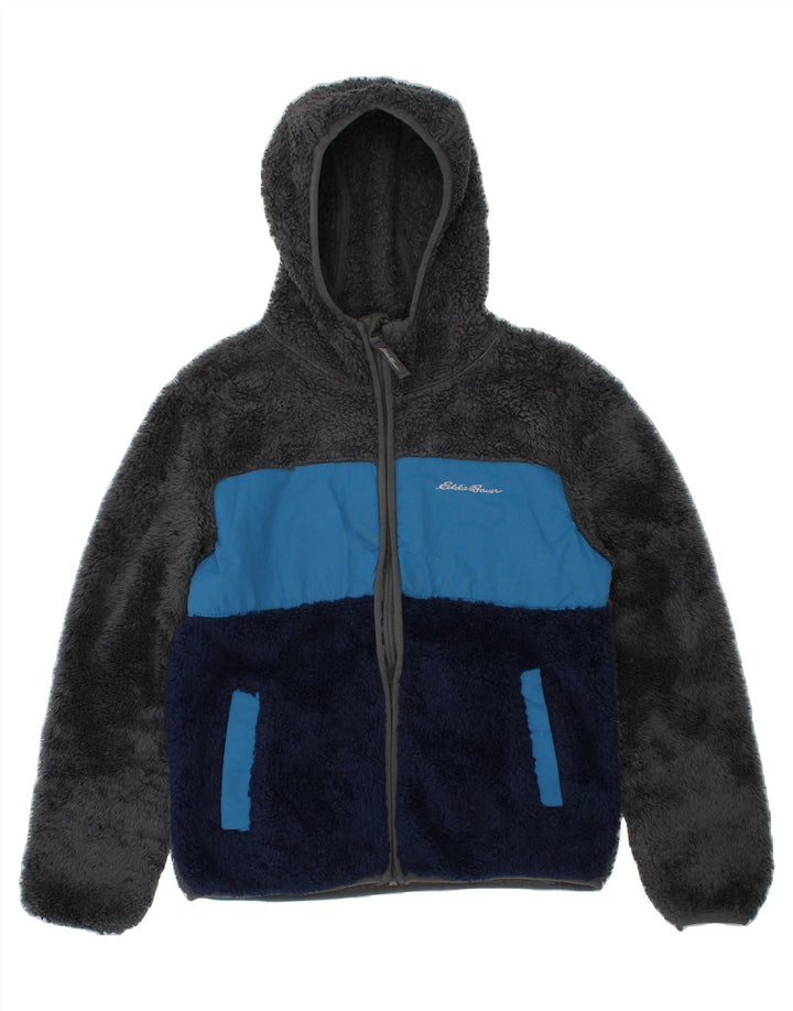 EDDIE BAUER Boys Hooded Fleece Jacket 10-11 Years Medium  Grey Colourblock Vintage Eddie Bauer and Second-Hand Eddie Bauer from Messina Hembry 