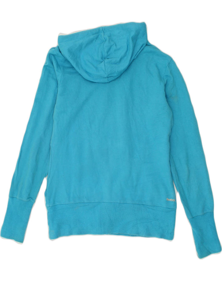 REEBOK Womens Graphic Hoodie Jumper UK 14 Large Blue Cotton | Vintage Reebok | Thrift | Second-Hand Reebok | Used Clothing | Messina Hembry 