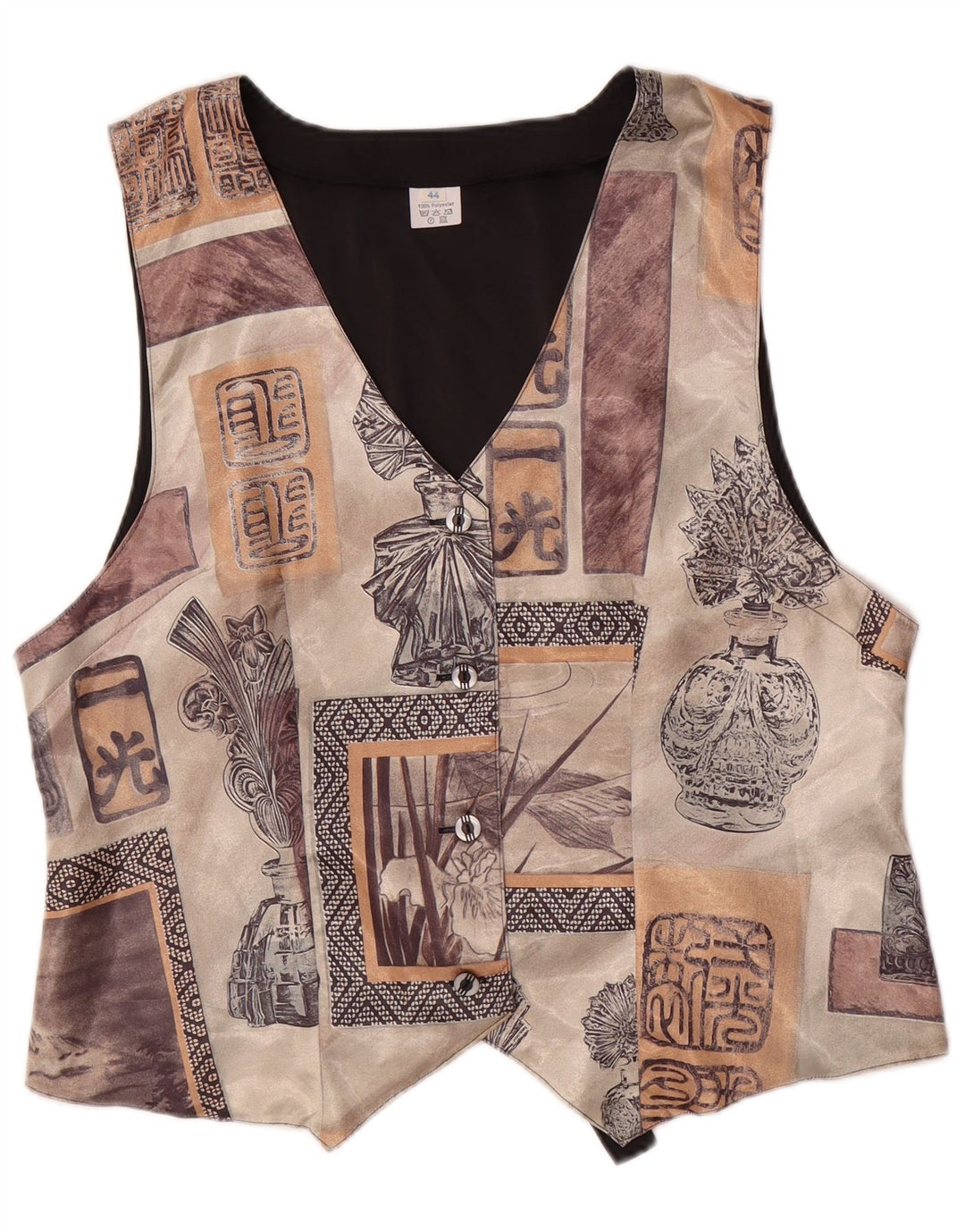 ВИНТАЖНЫЙ женский жилет с абстрактным узором EU 44, большой коричневый полиэстер