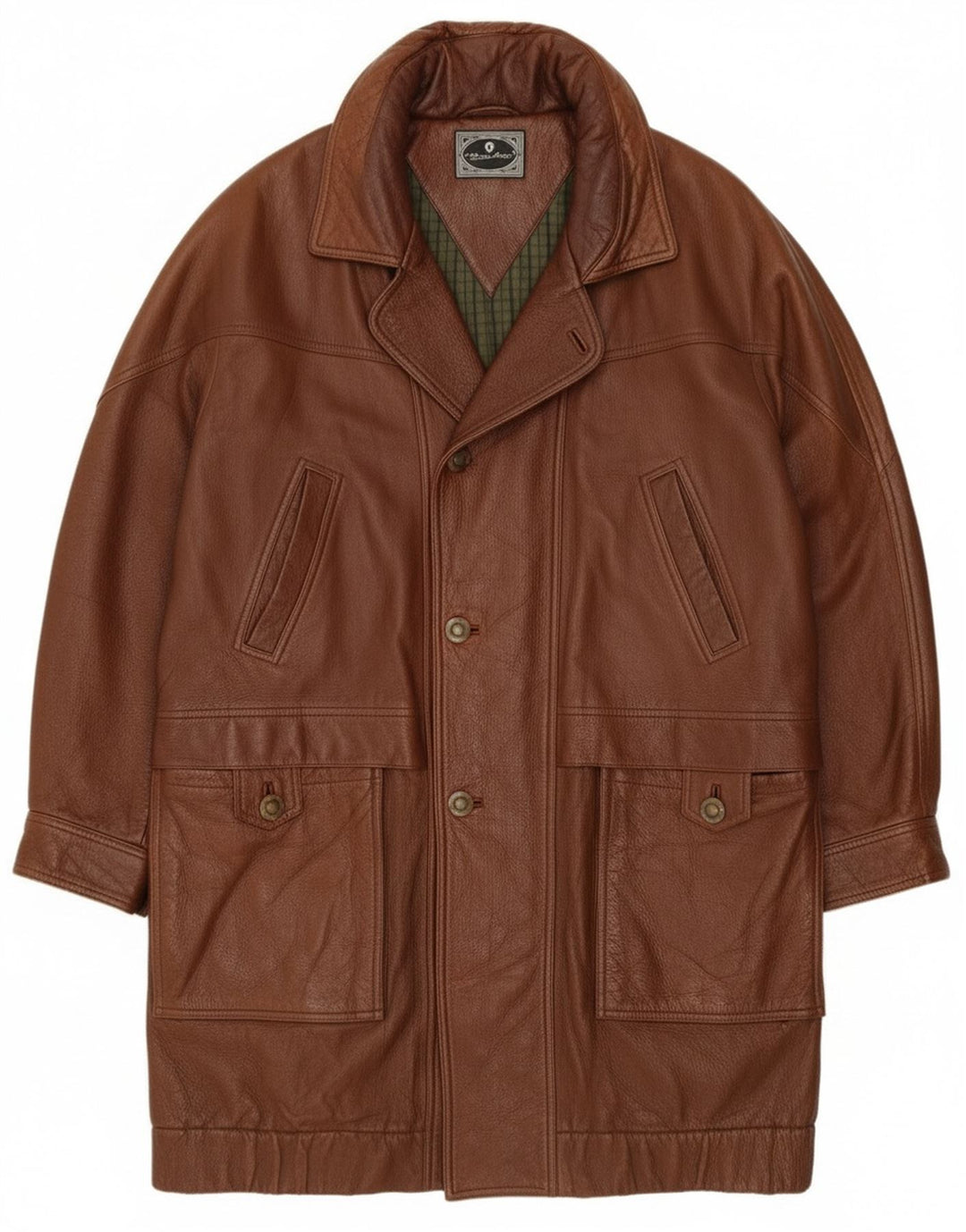 Мужское кожаное пальто свободного кроя Etienne Aigner UK 40, большое коричневое кожаное