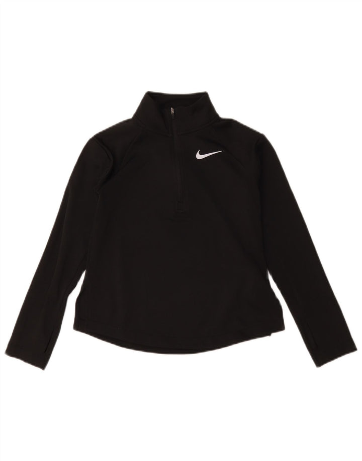 Пуловер с воротником на молнии для девочек Nike Dri Fit, спортивный костюм, маленький размер, черный, 8–9 лет