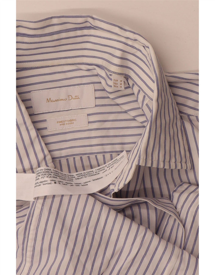 Massimo Dutti Мужская Рубашка Среднего Белого Хлопка В Тонкую Полоску
