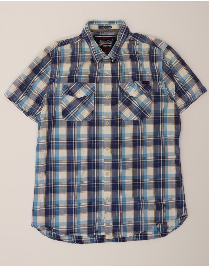 SUPERDRY Мужская рубашка с коротким рукавом XL, синяя клетка, хлопок