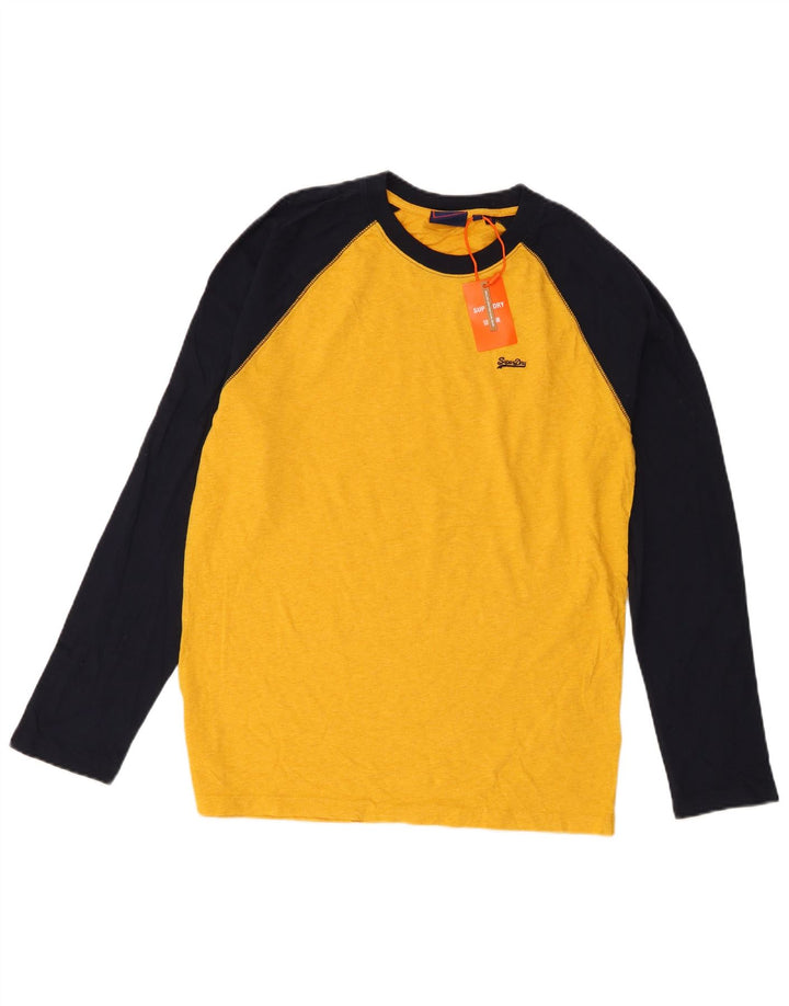 Мужской топ Superdry с длинным рукавом, средний желтый цвет, хлопок с цветными блоками