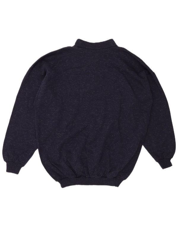 ВИНТАЖНЫЙ женский джемпер с воротником на молнии, Великобритания 20, размер 2XL, темно-синий хлопковый крапчатый свитер