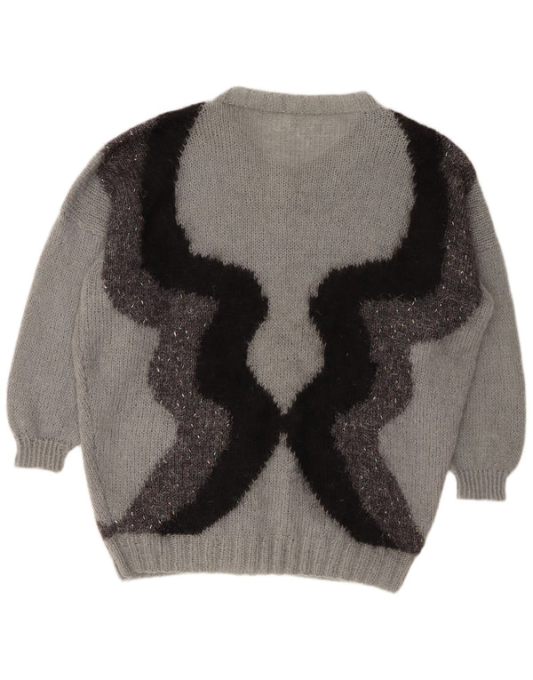 ВИНТАЖНЫЙ женский кардиган-свитер UK 20 2XL Серый с цветными блоками