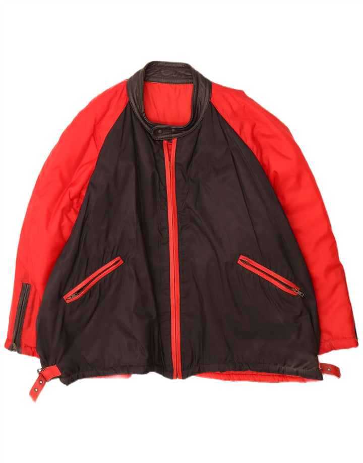 Винтажная мужская куртка-бомбер UK 42 XL, красная с цветными блоками, полиамид