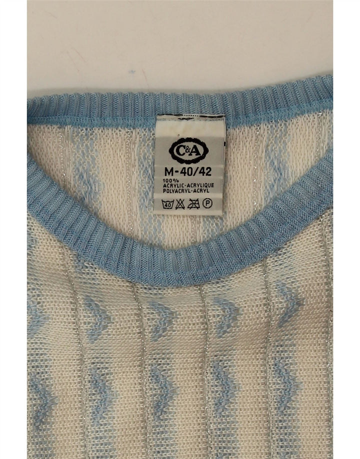 C&A Womens Crew Neck Jumper Sweater EU 40/42 Medium White Striped Vintage C&A and Second-Hand C&A from Messina Hembry 