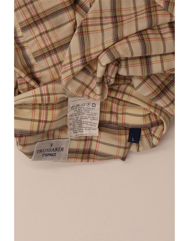 Trussardi Мужская рубашка в клетку, большая бежевая клетка, хлопок