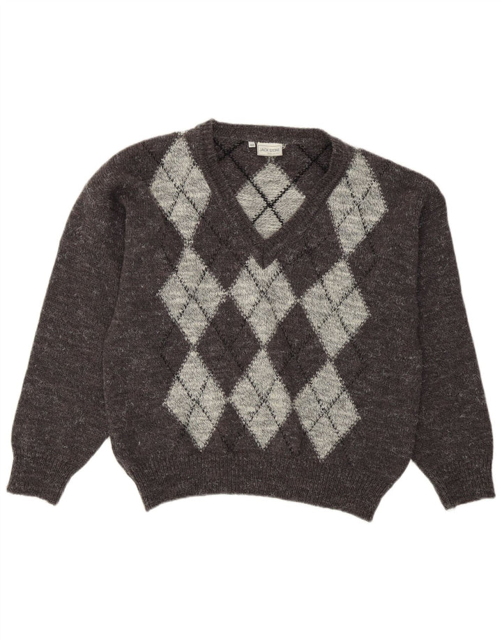 Мужской джемпер с v-образным вырезом Jack Stone IT 48 Medium Grey Argyle/Diamond