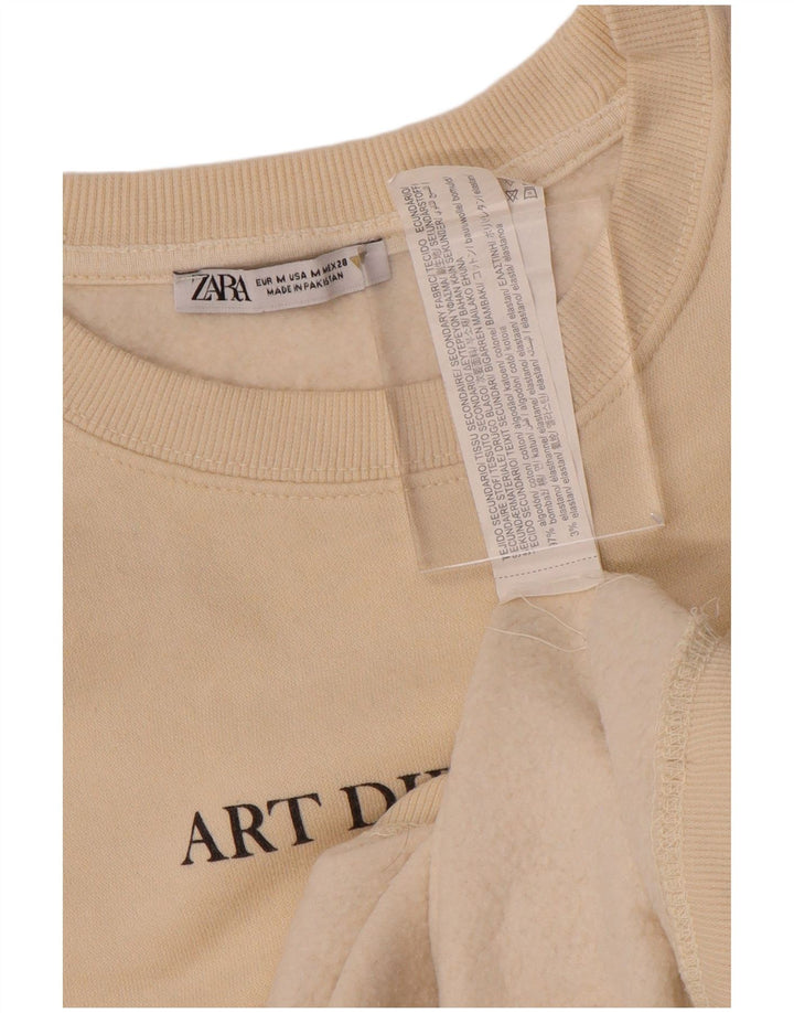 Женский свитер Zara с рисунком, Великобритания 14, средний цвет, белый хлопок