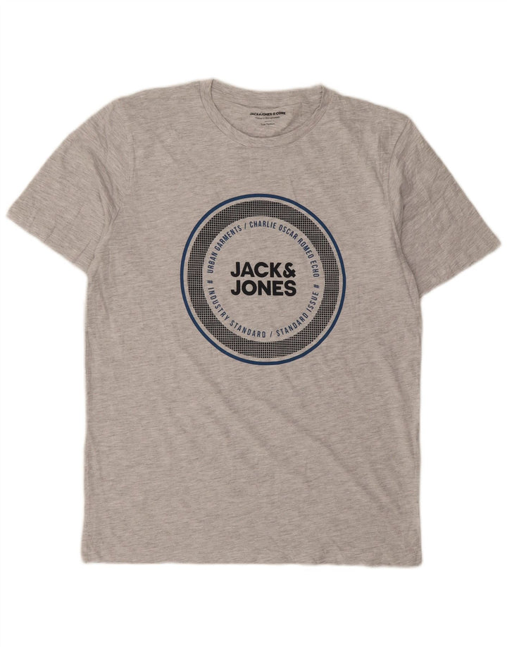 Мужская футболка с рисунком Jack & Jones, хлопковый топ среднего серого цвета с крапинками