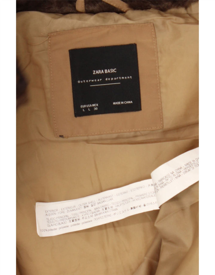 Женская стеганая куртка Zara UK 16, большой размер, коричневый полиэстер
