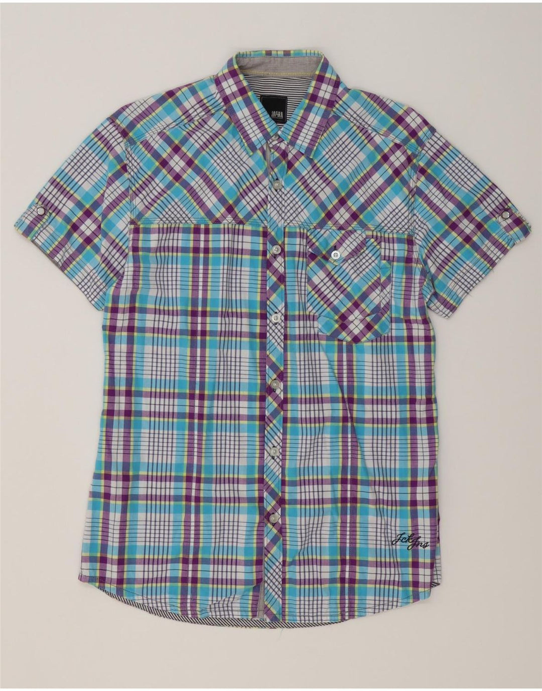 JACK & JONES Мужская рубашка с коротким рукавом, хлопковая синяя клетка среднего размера