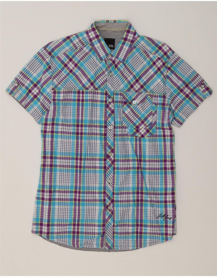 JACK & JONES Мужская рубашка с коротким рукавом, хлопковая синяя клетка среднего размера