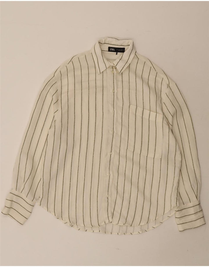 Женская рубашка оверсайз ZARA UK 10, маленькая модальная белая полоска
